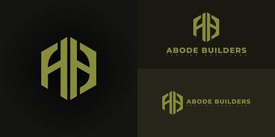 Modern initial hexagon letter AB or BA logo in green color isolated on multiple background colors. The logo is suitable for house renovation company logo design inspiration templates. vector