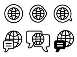 Language translation icon globe line symbol. Earth globe in quote frame icon. vector
