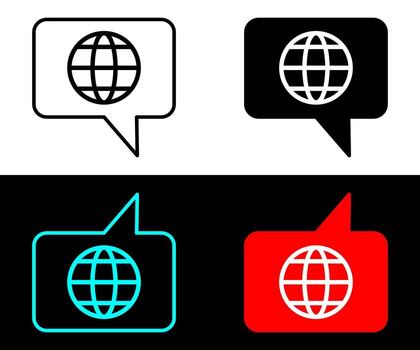 idioma icono globo línea símbolo. tierra globo en citar marco icono. vector