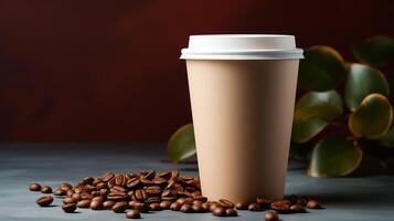 mockup of a plastic coffee cup on a background, space for text photo