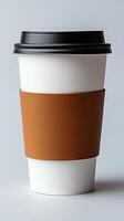mockup of a plastic coffee cup on a background, space for text photo