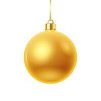Blank shiny yellow bauble ball realistic illustration. Christmas tree ornament with mockup design 3d object on white background vector