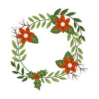 Christmas wreath with mistletoe and poinsettia flat color object. Home decoration for winter holidays illustration on white background vector