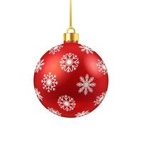 Christmas tree ball with snowflakes pattern realistic illustration. Winter holiday round adornment 3d object on white background vector