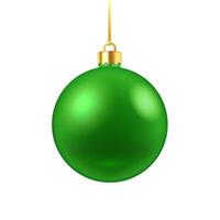 Mockup green Christmas bauble ball realistic illustration. New Year tree ornament with design template 3d object on white background vector