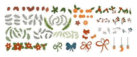 Christmas wreath natural elements flat color objects set. New year holiday decorations craft illustrations bundle on white background vector