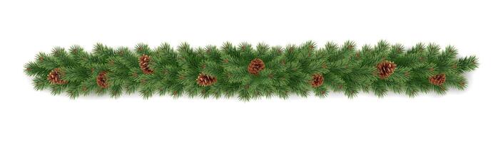 Long fir-tree garland with dry pinecones realistic icon. Traditional natural ornament for winter holidays 3d object illustration on white vector