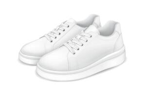 Contemporary sneakers realistic illustration. Dynamic footwear with minimalistic design for active lifestyle 3d model on white background vector