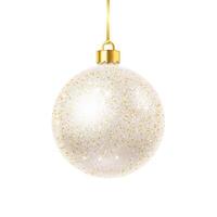 Christmas ball bauble with golden glitter realistic illustration. Shimmering New Year tree sphere ornament 3d object on white background vector