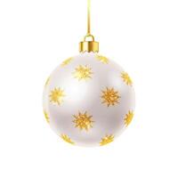 Shiny Christmas bauble with golden stars realistic illustration. Glossy New Year tree sphere decoration 3d object on white background vector