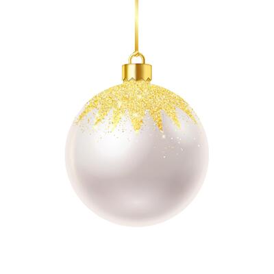 Shiny Christmas tree silver bauble realistic illustration. Traditional winter holiday sphere ornament 3d object on white background