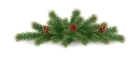 Festive garland with pinecones and spruce branches realistic icon. Craft ornament for winter holidays 3d object illustration on white vector