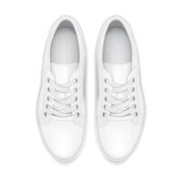 Dynamic lifestyle sneakers realistic illustration object. Athletic footwear with shoelaces top-down view 3d model on white background vector