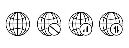 Globe icon set for an internet connection. network connection status indicator for UI vector