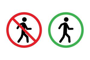 Walk and no walk icon set. Don't walk icons. No entry sign. No pedestrian sign vector