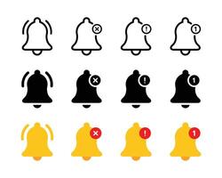 Notification bell icon set. Alarm symbol. New incoming inbox message sign. Bell for subscribe, alarm, and push chat alerts. vector