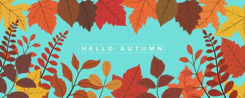 Hello autumn horizontal background. Autumn modern art design, templates for placards, banners, flyers, presentations, reports, sales, header, cover, social media. vector