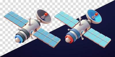 Satellite with parabolic signal, 3d. Suitable for telecommunications and technology vector