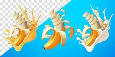 Banana slices with flying splash juice and fresh milk. Suitable for decoration, elements, food and drinks vector