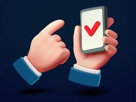 Hand voting on smart phone screen, 3d. Suitable for design elements vector