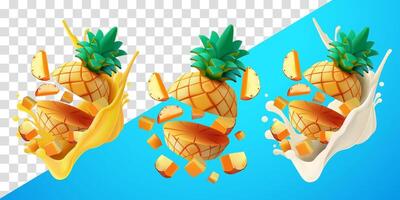 Pineapple slices with flying splash juice and fresh milk. Suitable for decoration, elements, food and drinks vector