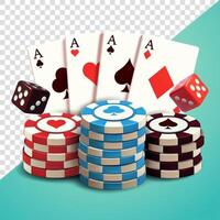 Stack of poker chips, cards and dice, 3d. Suitable for business, games and design elements vector