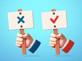 Hand holding yes and no board, 3d. Suitable for design elements vector