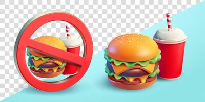 No burger and drink cup, 3d. Suitable for design elements and attention vector