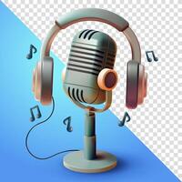 Vintage microphone and earphones, 3d. Suitable for podcasts and design elements vector