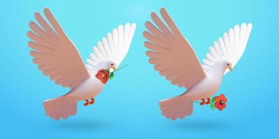 Pigeon flying carrying flowers, 3d. Suitable for events and design elements vector