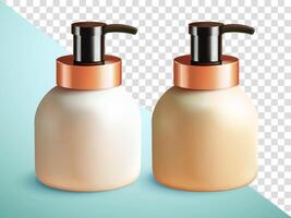 Short bottles of soap, lotion and shampoo, 3d. Suitable for cosmetics and advertising vector