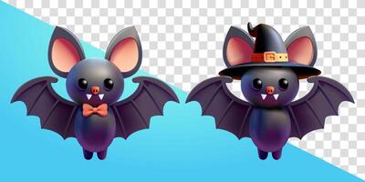 Cute vampire bat and witch, 3d. Suitable for design elements and Halloween vector