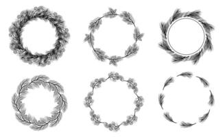 Set of Christmas wreaths. Pine branches festive decoration. Sketch design element for greeting card, banner. vector