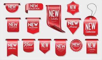 New arrival and collection stickers and labels for promotion flat icon kit isolated on white background vector