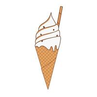 illustration of vanilla and chocolate flavored ice cream cones with toppings and wafer rolls. vector