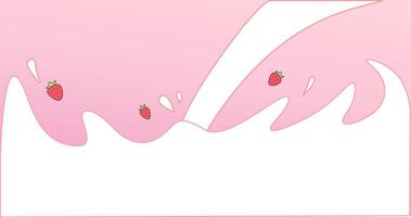 Strawberry flavored milk packaging design illustration, soft design with illustration of milk poured from the top and some strawberries vector