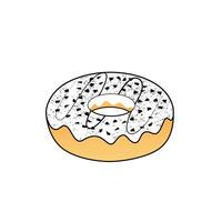 illustration of a vanilla-flavored donut topped with dark chocolate biscuits vector