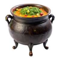 A pot filled with soup on a stand png