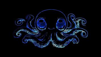 Neon frame effect, squid on black background video