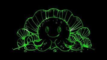 Neon frame effect, squid on black background video