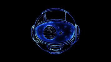 Neon frame effect, Space Hero mask with stars and planets, complete with a space helmet design on black background video