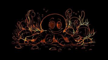 Neon frame effect, squid on black background video