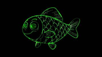 Neon frame effect, Sardine small sardine with a cheerful face and lots of scales to color on black background video