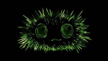 Neon frame effect, Urchin friendly sea urchin with spiky edges and big eyes on black background video
