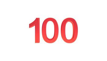 Number 100 sign, 3d red number one hundred symbol isolated on white background. photo