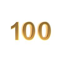 Golden number 100 sign, 3d gold number one symbol hundred isolated on white background. photo