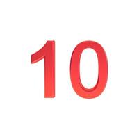 Number 10 sign, 3d red number ten symbol isolated on white background. photo