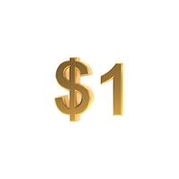 Golden one dollar sign, gold 1 dollar symbol isolated on transparent background, 3d rendering. photo