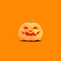 Jack o lantern isolated on orange square background for halloween concept, 3d rendering illustration. photo