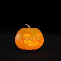 Spooky smiling orange Halloween pumpkin isolated on black background for halloween concept, 3d rendering illustration. photo